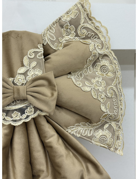 COPRI FORNO FIOCCO VELLUTO TORTORA E REBRODE AVORIO