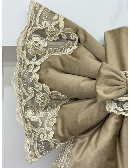 COPRI FORNO FIOCCO VELLUTO TORTORA E REBRODE AVORIO