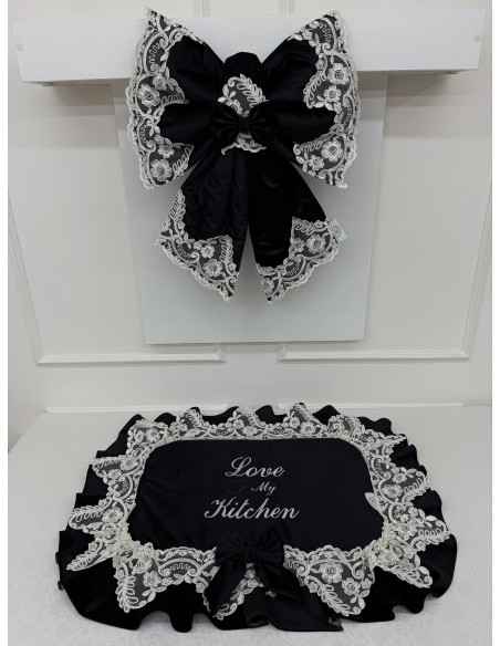 COPRI FORNO FIOCCO VELLUTO NERO E REBRODE BIANCO