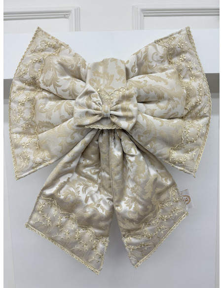 COPRI FORNO FIOCCO STOFFA DAMASCATA AVORIO E ORGANZA AVORIO