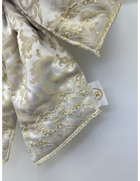 COPRI FORNO FIOCCO STOFFA DAMASCATA AVORIO E ORGANZA AVORIO