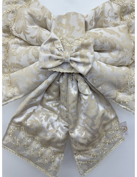 COPRI FORNO FIOCCO STOFFA DAMASCATA AVORIO E ORGANZA AVORIO