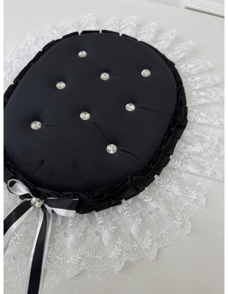 COPRIWATER IN VELLUTO NERO E TULLE BIANCO