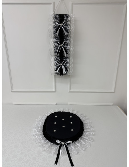 COPRIWATER IN VELLUTO NERO E TULLE BIANCO