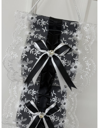 PORTAROTOLI VELLUTO NERO E TULLE BIANCO