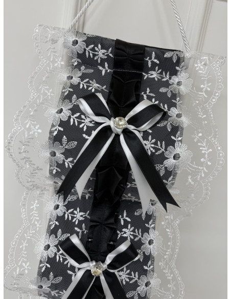 PORTAROTOLI VELLUTO NERO E TULLE BIANCO