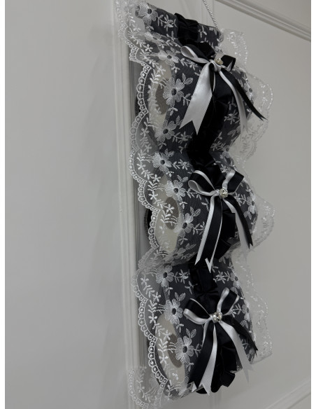 PORTAROTOLI VELLUTO NERO E TULLE BIANCO