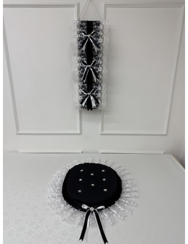 PORTAROTOLI VELLUTO NERO E TULLE BIANCO