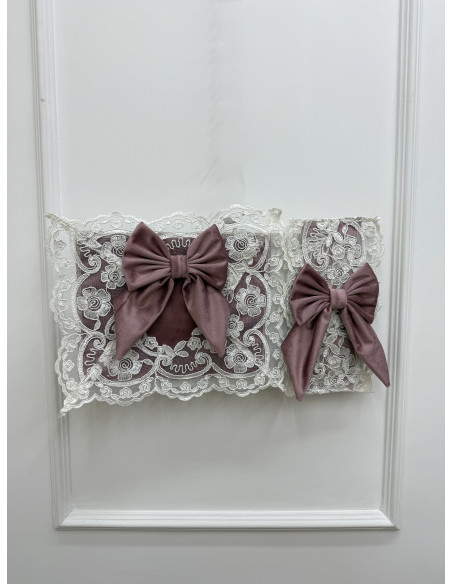 COPRI CITOFONO E CONTATORE VELLUTO ROSA E REBRODE PANNA