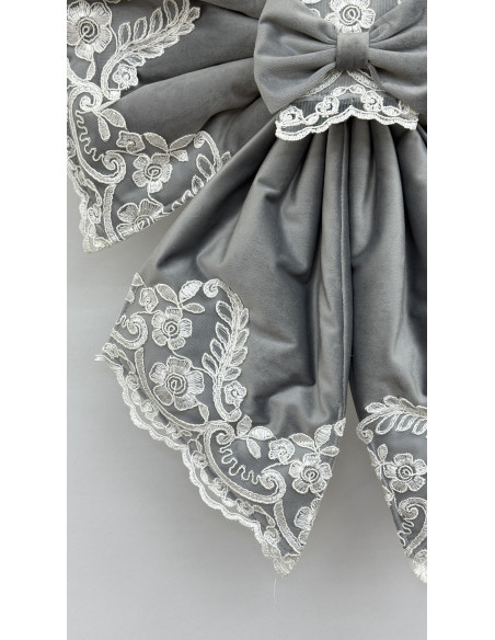 COPRI FORNO FIOCCO VELLUTO GRIGIO E REBRODE BIANCO