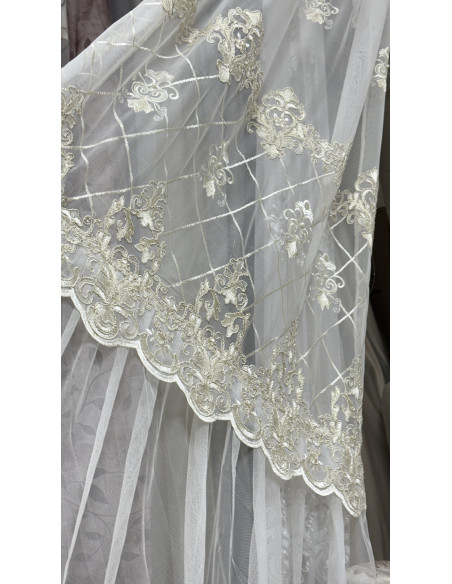 TENDA TULLE RICAMATO AVORIO REGINA