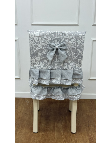 COPRI SEDIA FIORE DI PERLA GRIGIO - SET 4 PEZZI