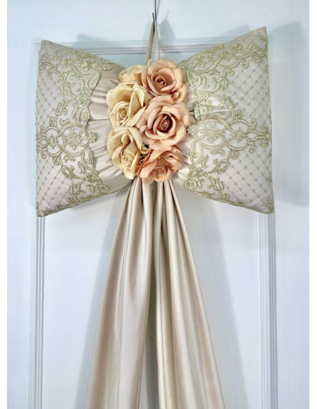 FIOCCO IN VELLUTO AVORIO CON PIZZO ORO - ALTEZZA 160CM