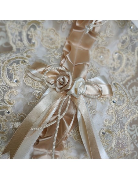 PORTAROTOLI IN STOFFA DAMASCATA E TULLE SWAROVSKI PERLA