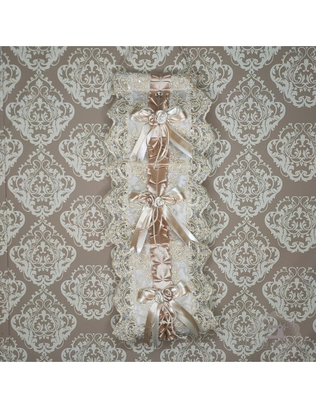 PORTAROTOLI IN STOFFA DAMASCATA E TULLE SWAROVSKI PERLA